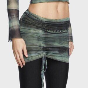 EDIKTED Size Medium Camo Print Lined Mesh Drawstring Tunneling Mini Skirt